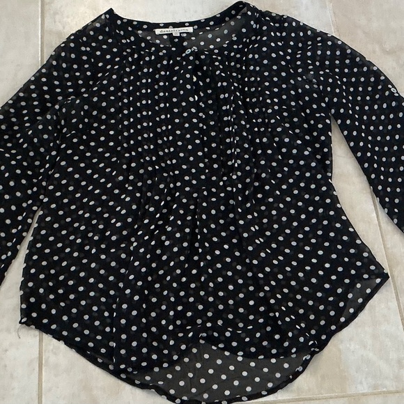 Daniel Rainn M Blouse Sheer Polka Dot Roll Tab Sleeve Pleated Front Romantic - Picture 3 of 9